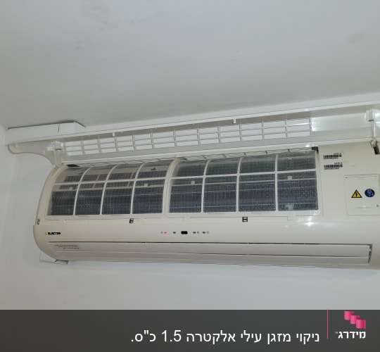 מזגן קיר לבן עם תריסים פתוחים